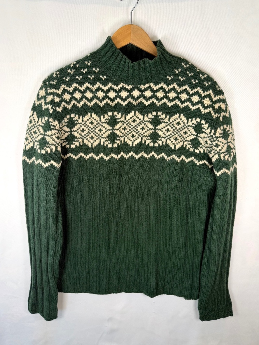 VTG Y2K Free Territories Men's Sz LG Green & Ivory Fair Isle Wool‎ Sweater